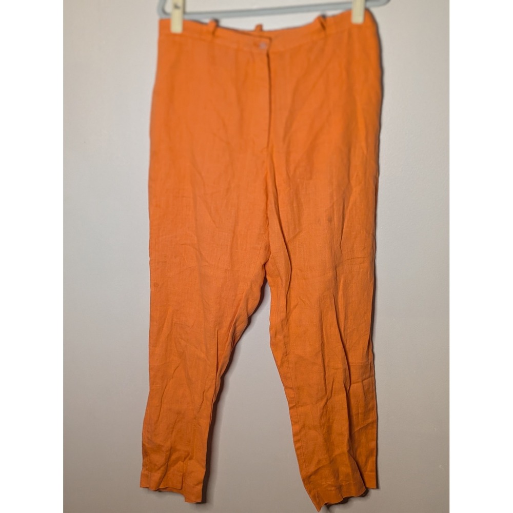 Vintage Orange Linen High Waisted Tapered Leg Lined Trousers Pants Size 10